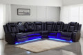 A Ainehome Power Recliner Sectional Sofa Set with LED Light, Leather Reclining Sectional Couches Corner Sectional Sofa Set with 2 Recliner Seats for Living Room with Cup Holder, Storage Console, Black