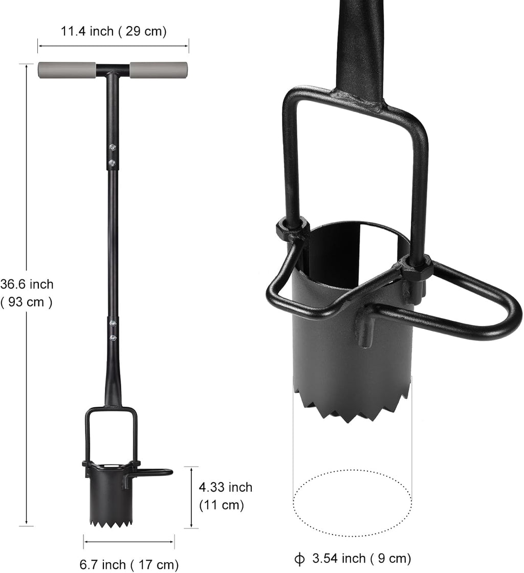 Sod Plugger, Bulb Planter with Long Handle and Serrated Base Garden Tool, Bulb Transplanter Also Grass Plug Tool for Digging Holes to Plant Tulips, Iris, Daffodils