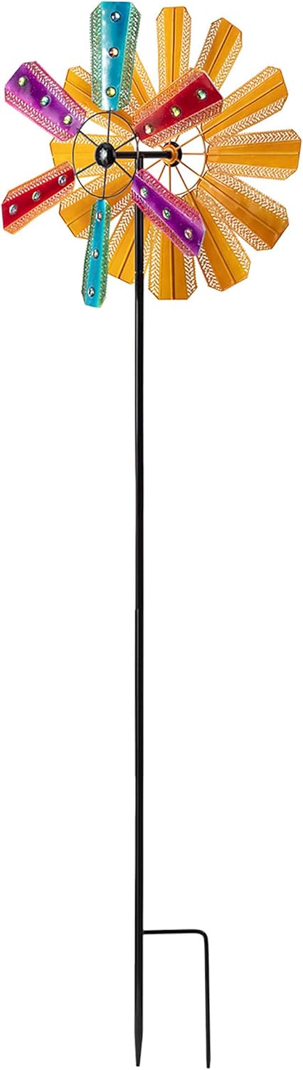 Alpine Corporation 86" Tall Outdoor Colorful Bejeweled Wind Spinner Stake Yard Decoration, Multicolor