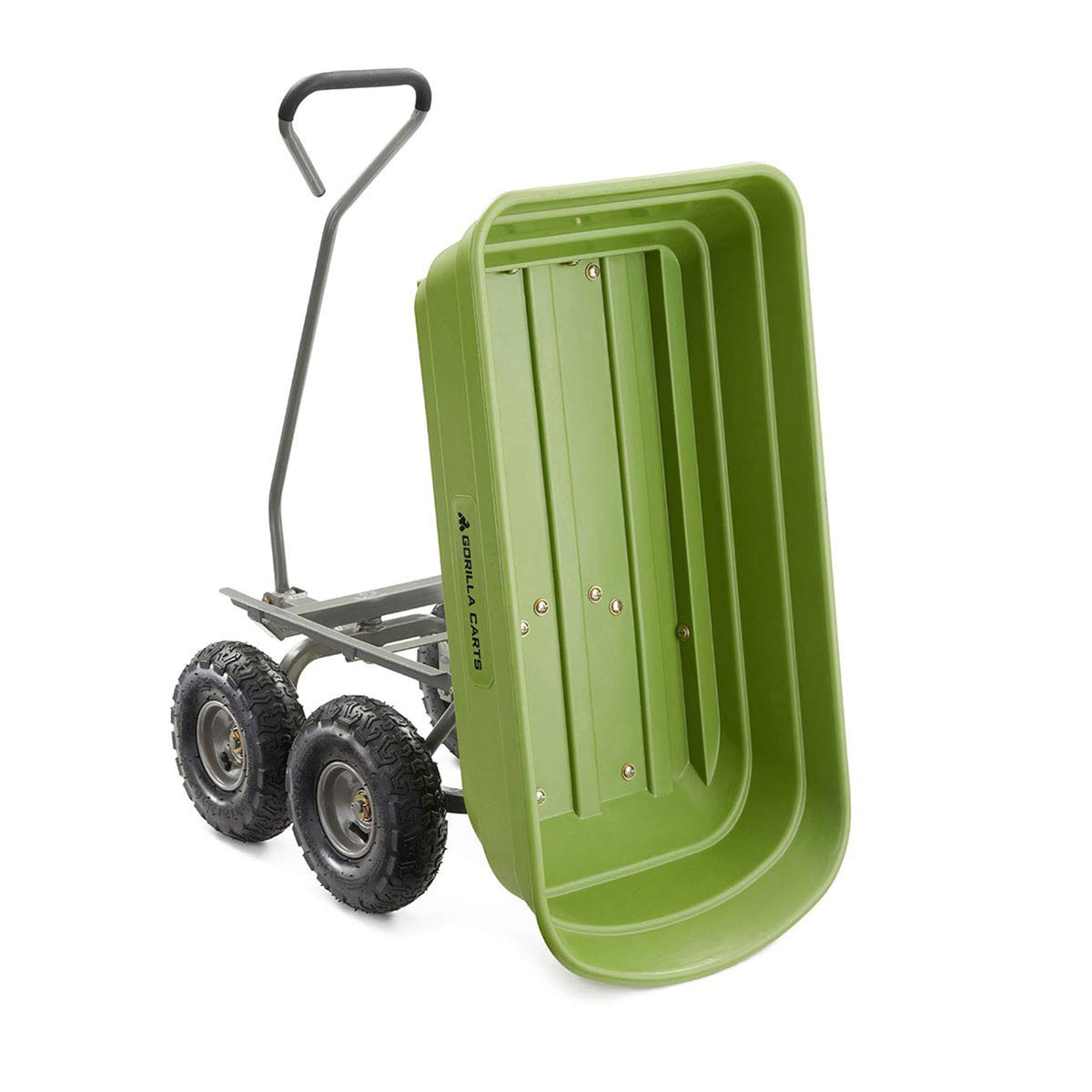 Gorilla Carts 600-Pound Capacity Heavy Duty Poly Yard Garden Steel Quick Dump Utility Wheelbarrow Wagon Cart with Straight Pull Handle, Green, Model GOR4G-COM