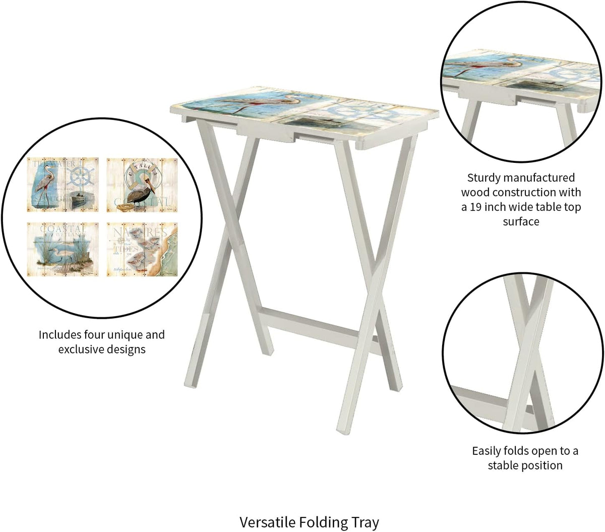 Cape Craftsmen Coastal Bird Folding TV Tray Tables - Shorebird-Themed Design, Perfect for Home, Patio, Beach Decor, Durable & Easy to Store