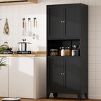 Metal Kitchen Pantry Cabinet, 69" Tall Black Storage Cabinet with 4 Doors and 3 Adjustable Shelves, Freestanding Cupboards with Microwave Stand for Dining Room, Living Room, Bathroom