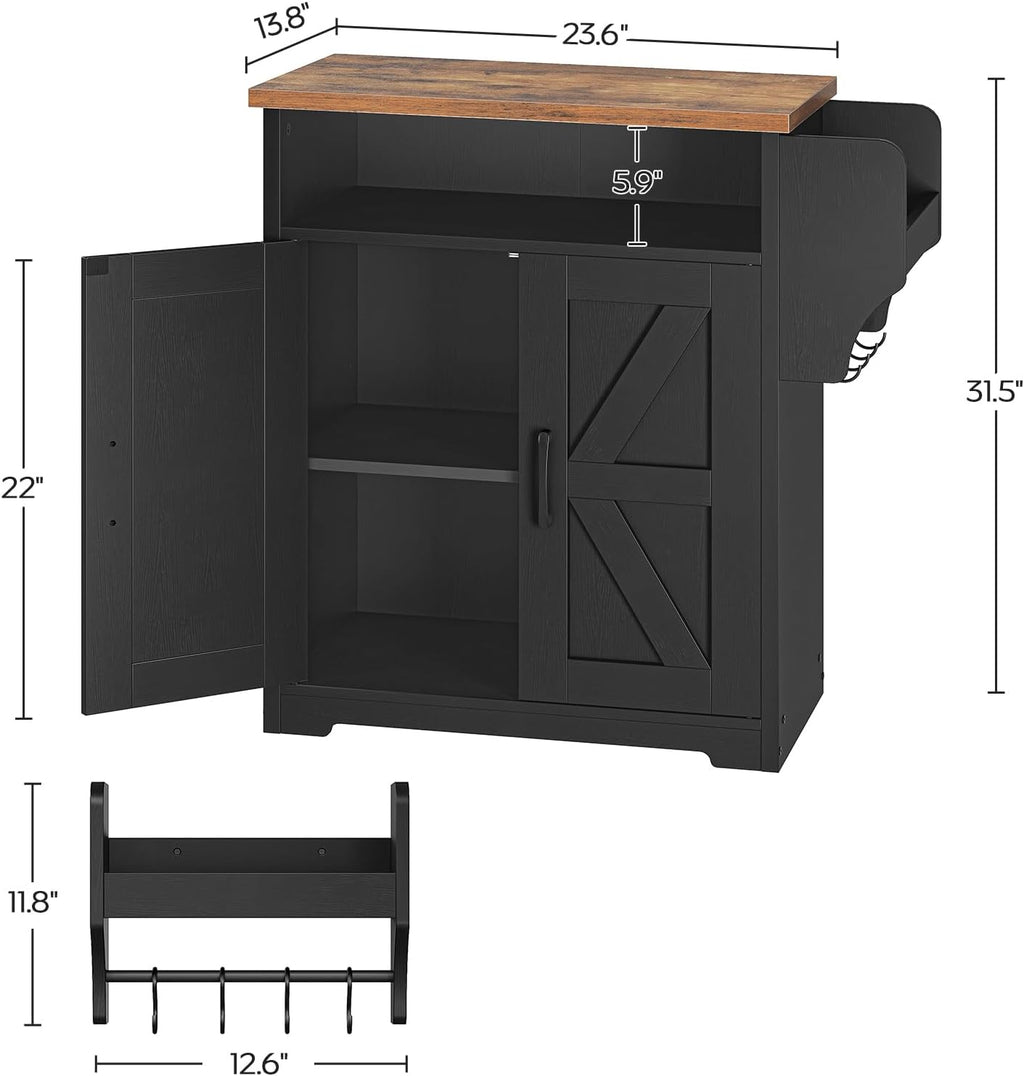 YATINEY Coffee Bar Cabinet, Kitchen Island with Storage, Farmhouse Sideboard Buffet Cabinet with Dual-Purpose Floating Shelf and Hooks, for Restaurant, Living Room, Rustic Brown KF22BR