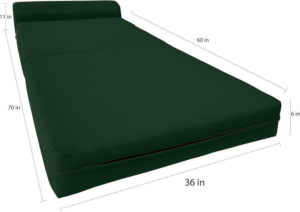D&D Futon Furniture Sleeper Chair Folding Foam Bed, Portable Studio Guest Sofa Beds 6 x 36 x 70 Hunter Green