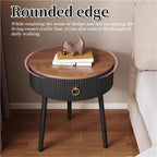 Modern Round End Table with Drawer Wood Double Storage Nightstand Side Table for Living Room Multi Scenario Use(Black,50cm)