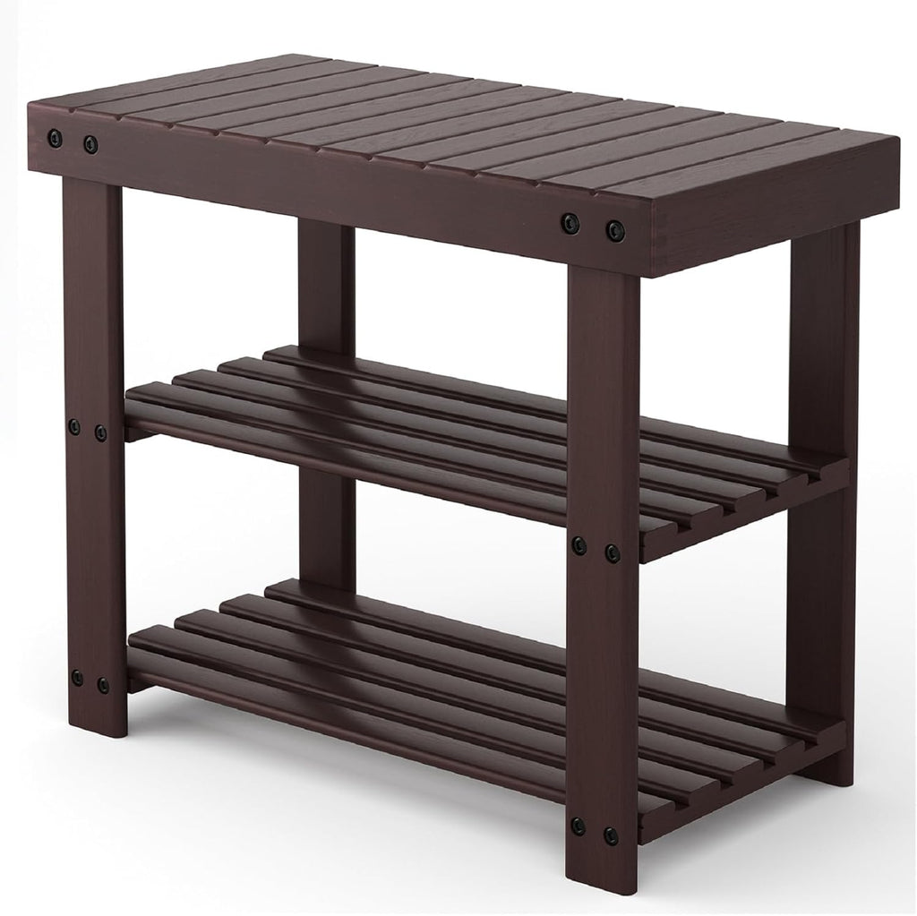 DUMOS Wooden Shoe Rack Bench with Storage, 3-Tier Bamboo Entryway Benches, Shoe Rack Holds Up to 286 lb Storage Organizer, 11.3 x 19.7 x 17.8 Inches, Suitable for Bedroom Living Room Balcony, Brown