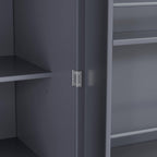 77inch Farmhouse Kitchen Pantry, Freestanding Tall Cupboard Storage Cabinet with 3 Adjustable Shelves, 8 Door Shelves, 3 Drawers for Kitchen, Dining Room, Gray
