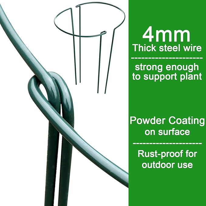 HiGift 10 Pack Peony Cages and Supports, 10" (W) x 16"(H) Plant Support, Heavy Duty Metal Plant Support Stake for Indoor Plants Half Round Garden Stakes Plant Support Ring for Hydrangea,Flower Outdoor