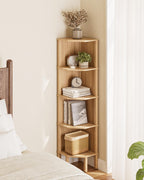 Corner Shelf, 5 Tier Corner Bookshelf, Display Corner Shelf Stand with Storage Rack, Wall Corner Bookshelf for Living Room, Bedroom, Office, Oak