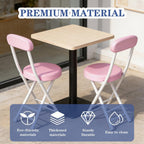 Folding Stool with Back, Padded Leather Round Foldable Stool, Foldable Bar Chairs, Round Portable Collapsible Stool for Gardening Kitchen Camping Cafe Indoor Outdoor,Pink