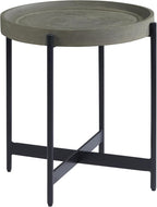 Brookline 20-Inch Round Wood End Table with Concrete Coating and Powder-Coated Iron Legs – Tray Style Top Home Accent for Living Room, Bedroom or Office by Alaterre Furniture (Gray)
