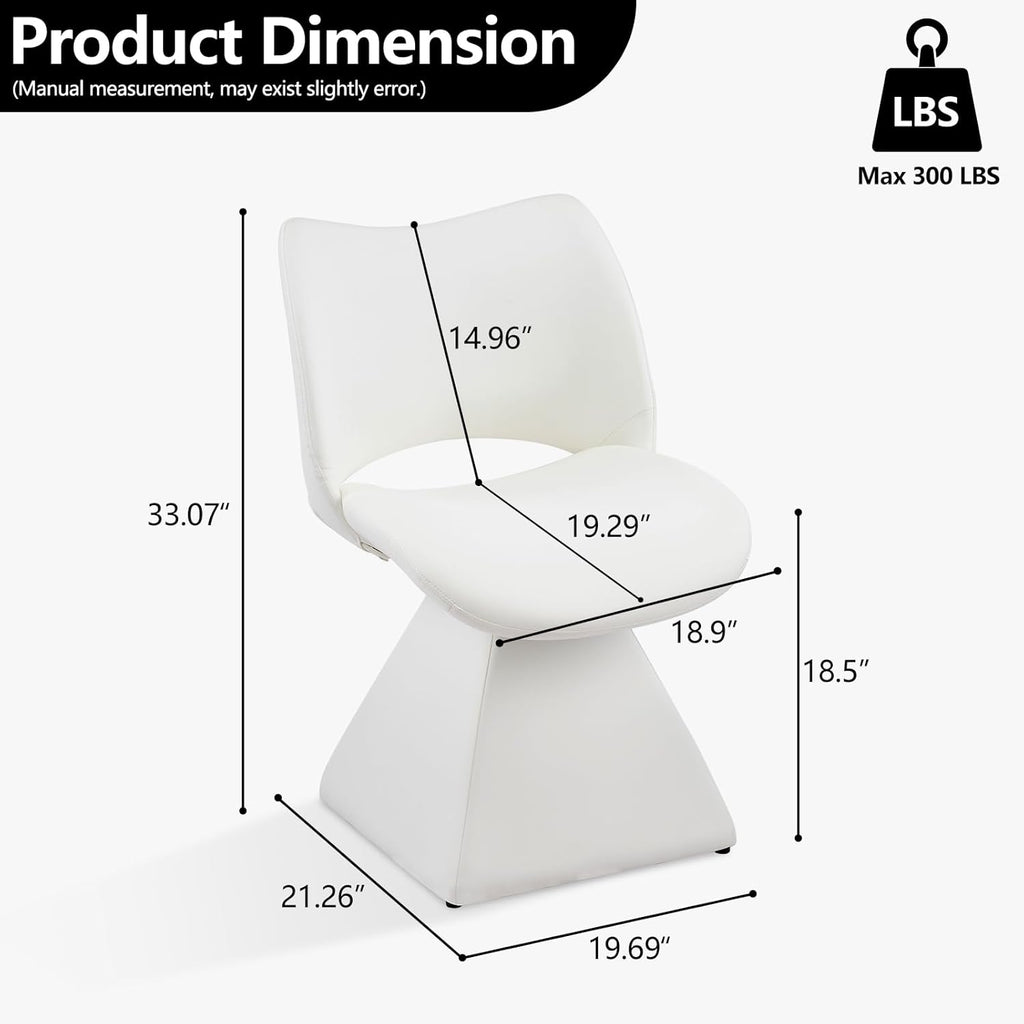 Swivel Dining Chair, Modern Faux Leather Kitchen Chair, Upholstered Armless Side Chair with Metal Base for Dining Room, Desk, Vanity, 1 PCS (White)