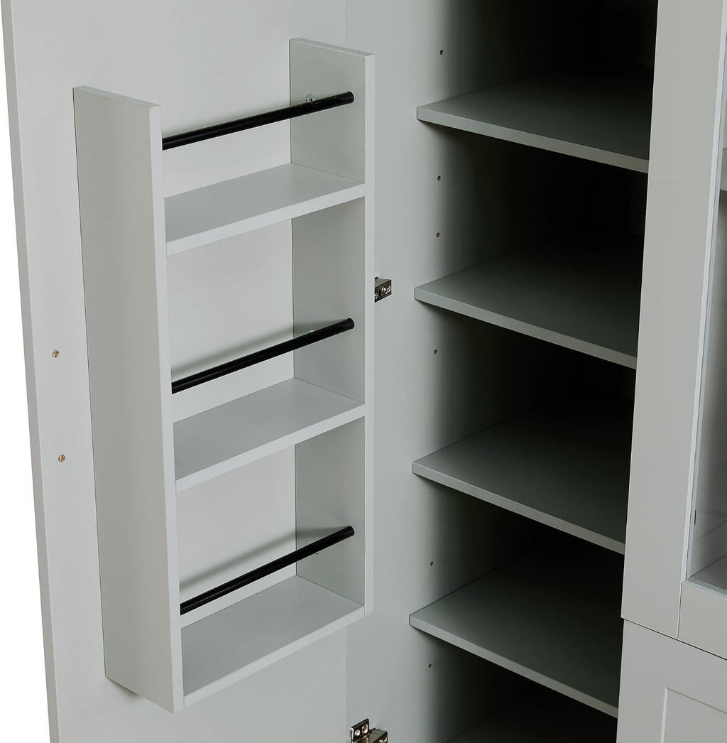 Virubi Modern Large Kitchen Pantry with 6 Doors, 53.2" L x 17.7" W Storage Cabinet - Adjustable Shelves, Pull-Out Trays, Wine Rack & Drawers for Dining Room/Kitchen Organization (Green)