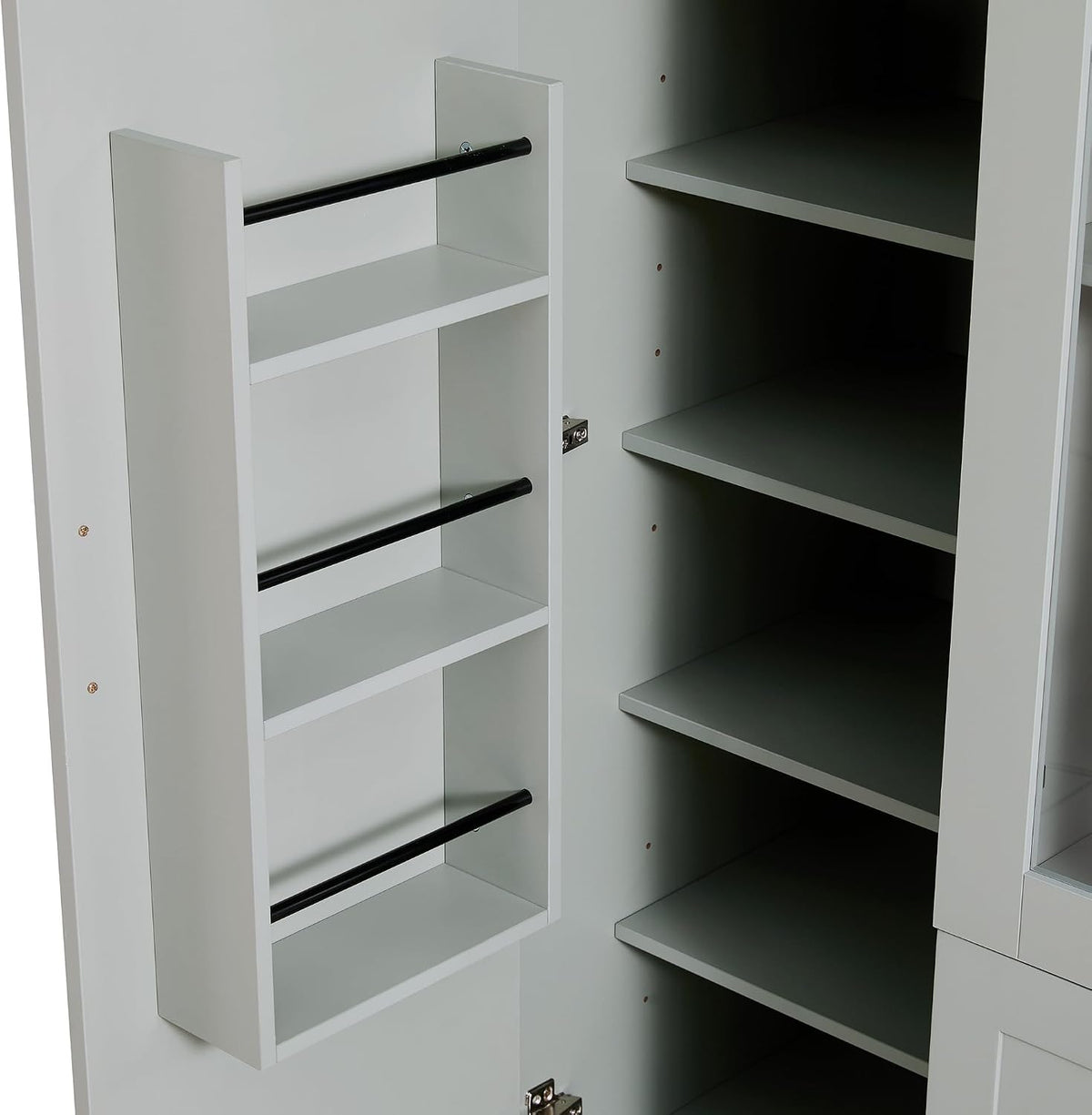 Virubi Modern Large Kitchen Pantry with 6 Doors, 53.2" L x 17.7" W Storage Cabinet - Adjustable Shelves, Pull-Out Trays, Wine Rack & Drawers for Dining Room/Kitchen Organization (Green)