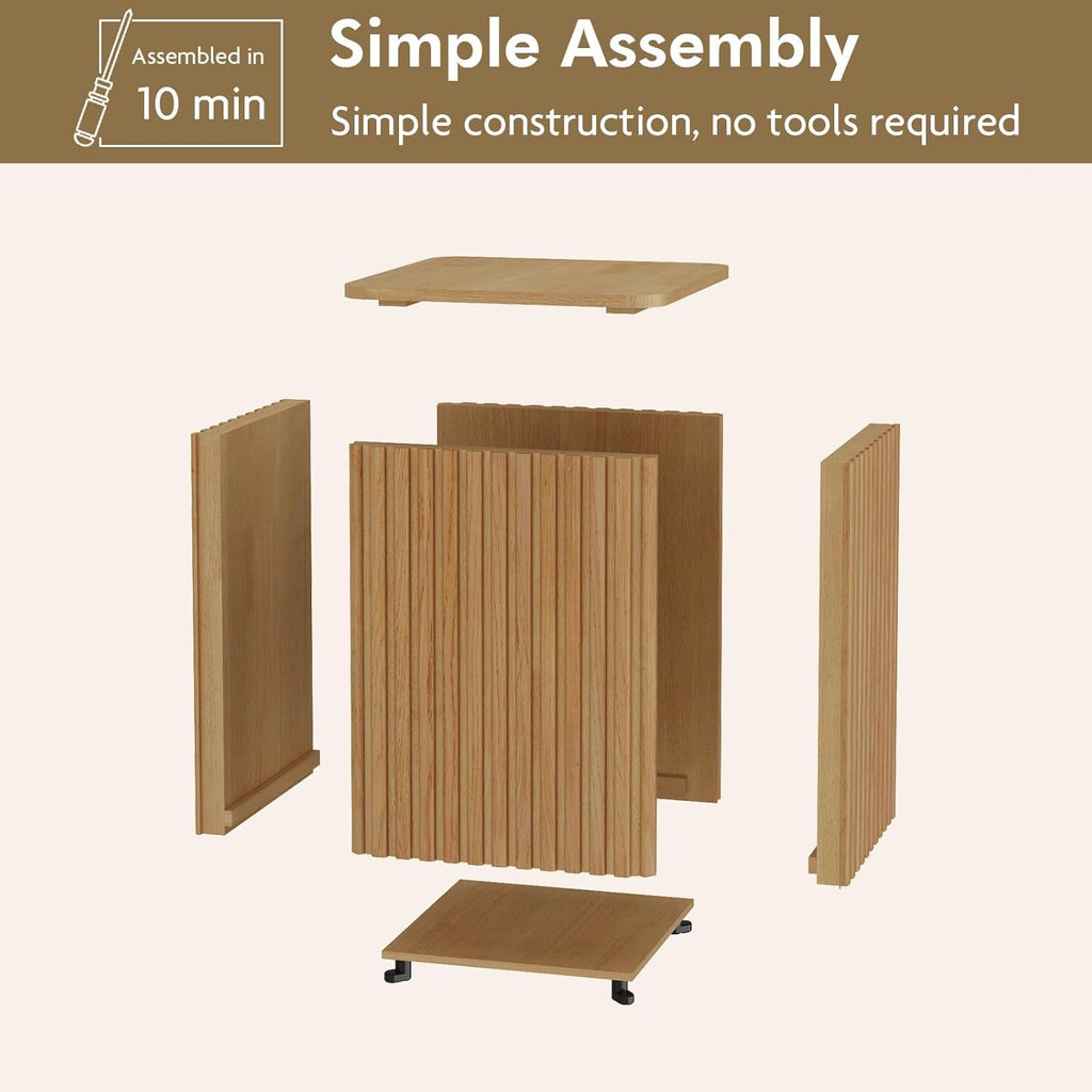 Fluted Coffee Table and End Table Sets-Living Room Square Tables with Large Storage, Mid Century Modern Wood Acccent Table Set of 3, Natural