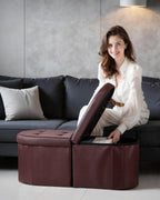 AmasSmile Storage Ottoman Bench, Foot Rest with Partitioned Storage in a Oval Design, Reinforced, End of Bed Storage Bench (Brown(Leather), 34"*13"*13"inch)