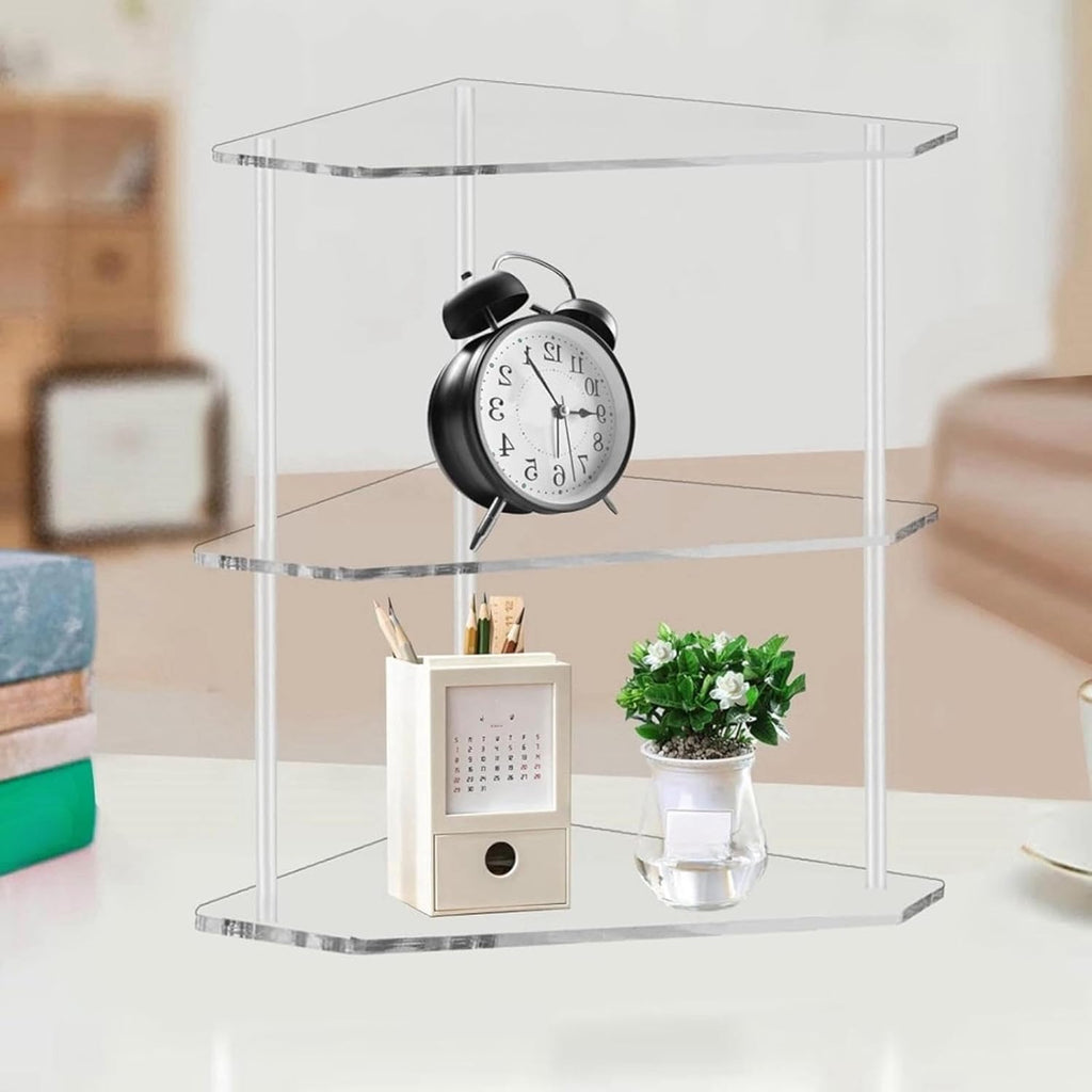 Yosoo Acrylic Corner Table, Small 3 Tier Triangular End Table, Transparent & Stable, Easy to Install, Suitable for Living Room, Bedroom, Study Arrangement