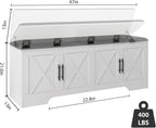 DreamDashio Storage Bench with Cushion, 47.2" End of Bed Storage Bench with Lift Top, Window Bench Seat with Storage for Bedroom, Mudroom, Entryway, Living Room & Hallway, White