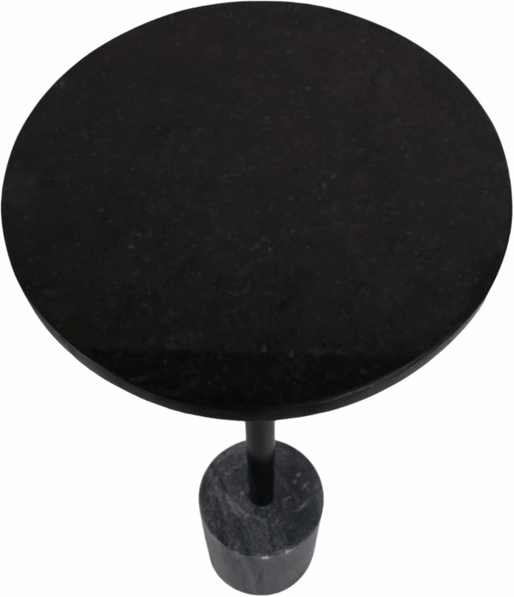 Home Decor End Table, Side Table, or Night Stand - Elegant Slim Metal Accent Table with Marble Top and Base for Bedroom or Living Room - Minimal Design Perfect for Big and Small Spaces - 24" Black