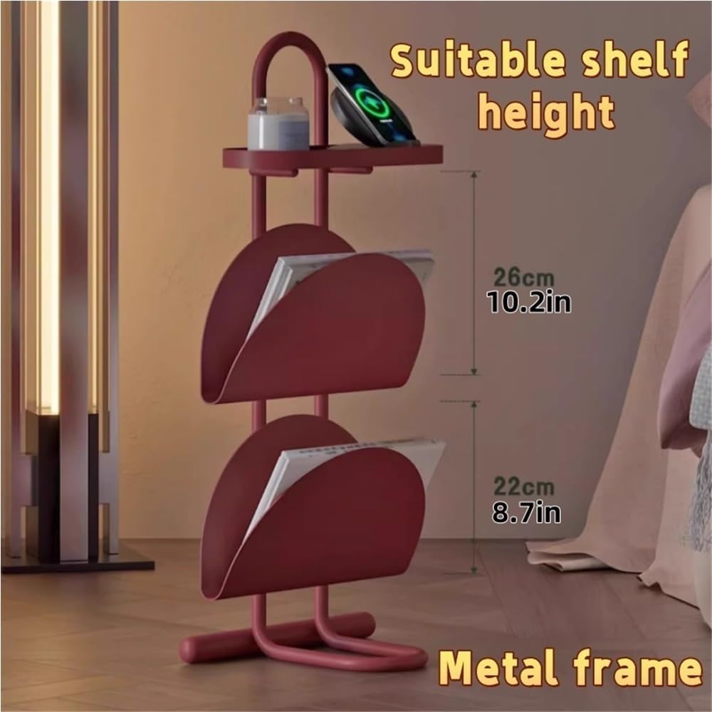 Stylish Iron Multi-Functional Side Table, End Table with Stable Base, Small Nightstand, Storage Shelf for Living Room, Office(Red)