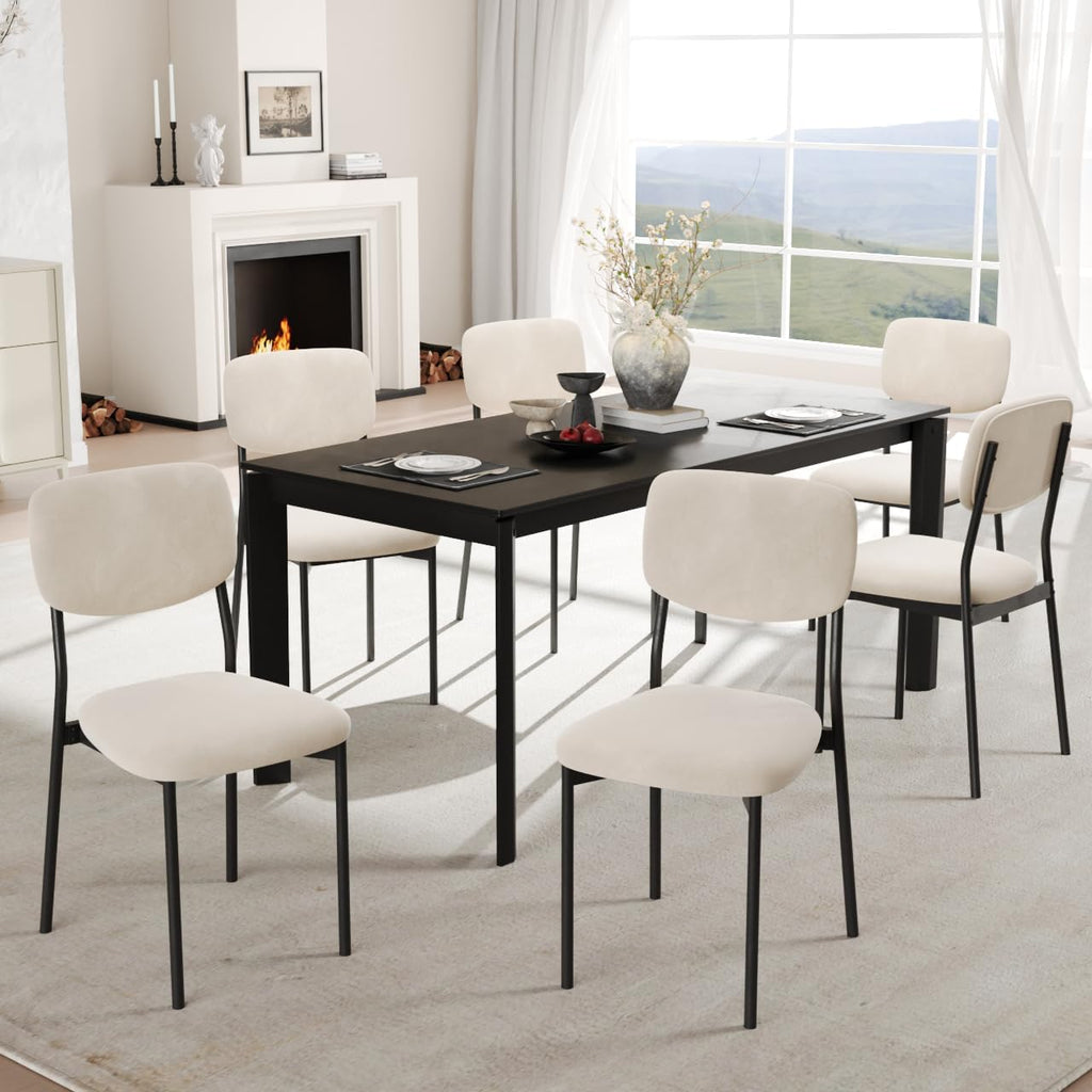 Einhomn Upholstered Dining Chairs Set, Modern Stackable Dining Room Chairs with Soft Velvet Backrest, Kitchen Chairs with Sturdy Metal Legs for Living Room, Restaurant, Set of 2,Cream Beige