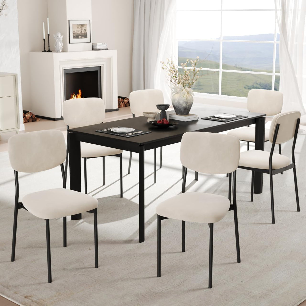 Einhomn Upholstered Dining Chairs Set, Modern Stackable Dining Room Chairs with Soft Velvet Backrest, Kitchen Chairs with Sturdy Metal Legs for Living Room, Restaurant, Set of 2,Cream Beige