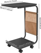 C Shaped Side Table, Small Side Table for Sofa and Bed, Computer Desk with Rolling Wheels and Storage Bag Side Table Slide Under Sofa Tray Table for Living Room Bedroom Office (Black)