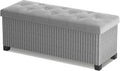 LITZFUR 43 Inches Storage Ottoman Bench, Velvet Foot Rest Stool, Grey | Folding Ottoman with Legs, End of Bed Bench, Storage Chest for Living Room, Bedroom