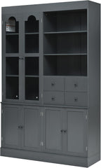 Merax Wood Kitchen Pantry with 4 Drawers, 3 Cabinets and Hutch, Tall Cupboard Dining Storage Cabinet with Door Shelves and Pull-Out Trays for Living Room, Kitchen, Dining Room Gray