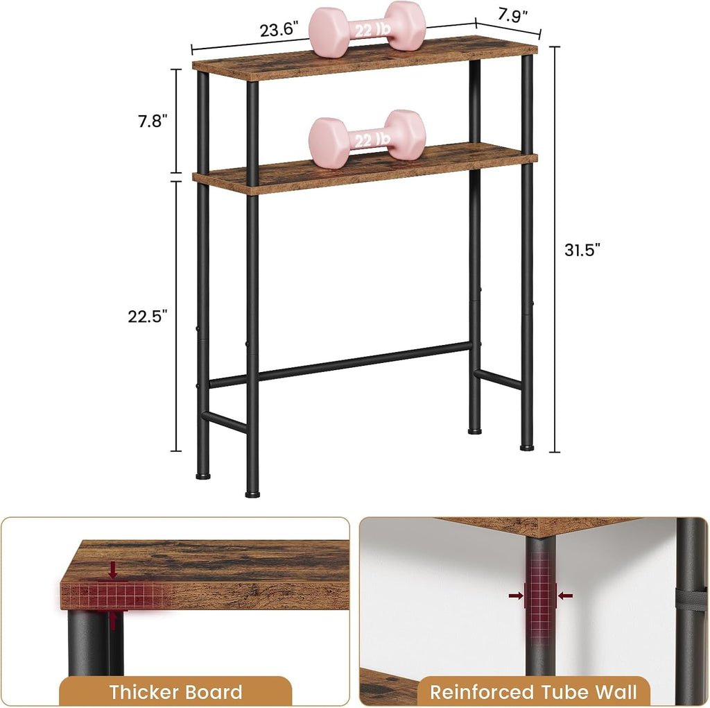 Asgolion Narrow Console Table, 23.6" Small Entryway Table, 2-Tier Sofa Table with Storage, Skinny Console Tables for Entryway, Hallway, Bedroom, Living Room, Foyer, Rustic Brown