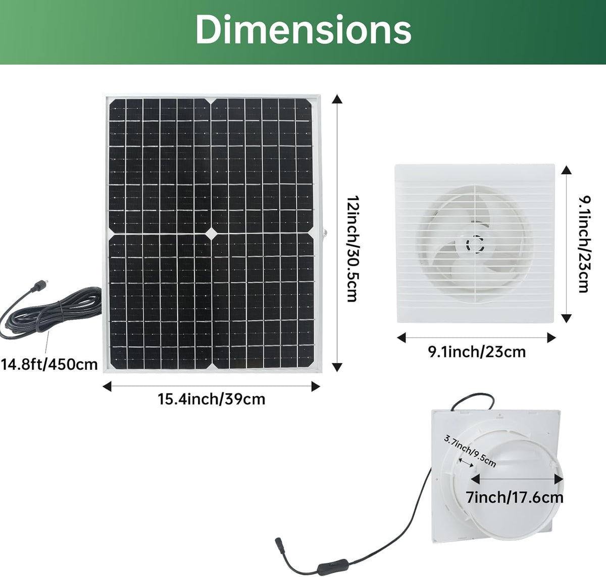 Solar Exhaust Fan, 25W Waterproof Solar Panel 8 Inch Ventilation Vent Fan for Greenhouse,Chicken Coop,Shed, Garage, Attic, Barn, Workshop Outside,14.8ft Cable