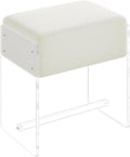 Vanity Stool Chair, Soft Ottoman with Clear Acrylic Legs, Modern Padded Seat Footstool for Entryway, Hallways, Bedrooms and Living Room (White)