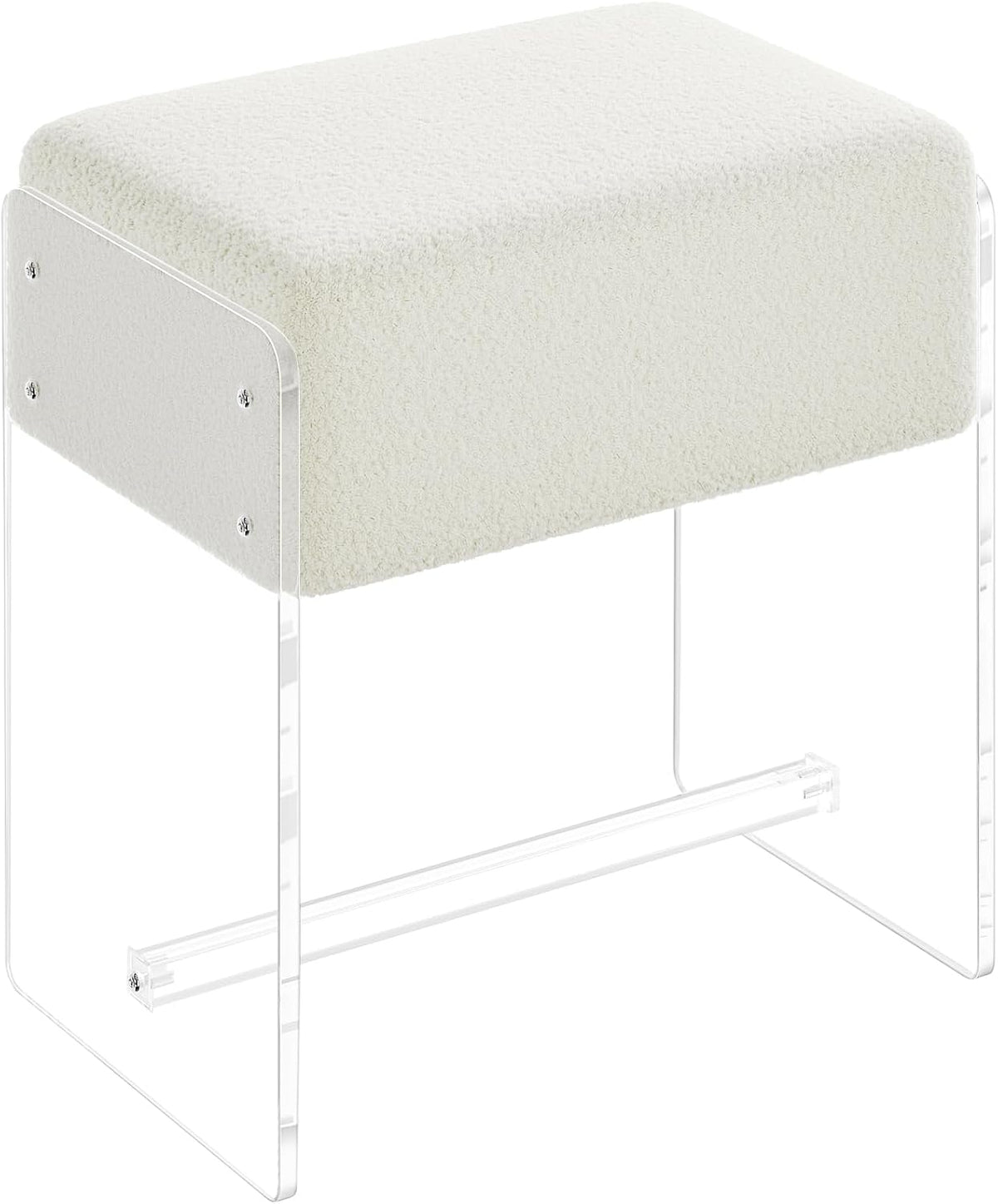 Vanity Stool Chair, Soft Ottoman with Clear Acrylic Legs, Modern Padded Seat Footstool for Entryway, Hallways, Bedrooms and Living Room (White)