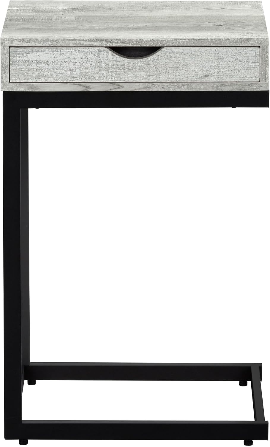 Accent Table, C-Shaped, End, Side, Snack, Storage Drawer, Living Room, Bedroom, Grey Laminate, Black Metal, Contemporary, Modern