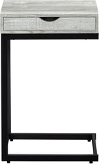 Accent Table, C-Shaped, End, Side, Snack, Storage Drawer, Living Room, Bedroom, Grey Laminate, Black Metal, Contemporary, Modern