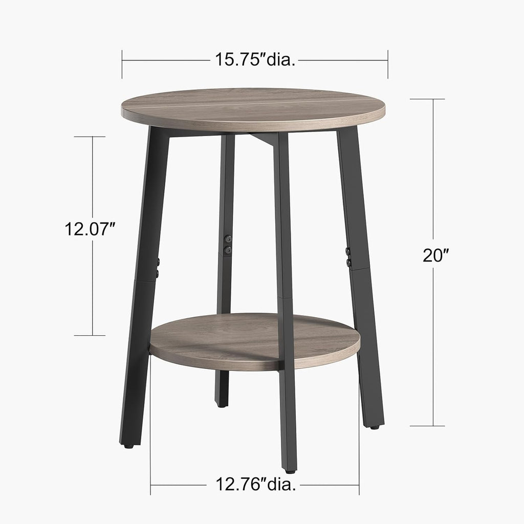 sthmec Side Table Set of 2, Small Round End Table with Storage Shelf for Small Space, 2-Tier Bedside Table Sofa Couch Table, Nighstands Set of 2 Accent Table for Living Room, Bedroom, Grey