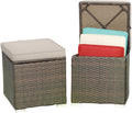 MEDIMALL Patio Wicker Ottoman Set of 2, Multipurpose Outdoor Footstool w/Removable Cushions, Rattan Side Table w/Storage, Footstool Ottoman Seat for Garden, Backyard, Poolside (Beige)