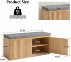 Entryway Shoe Storage Bench with 2" Cushion, 37.4" Small Bench with Shoe Rack, Cabinet Organizer for Hallway，Bedroom End of Bed (Light Oak)