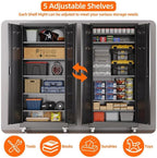 Aobabo Metal Storage Cabinet with Wheels and Door Pegboard | Garage and business storage for tools and office supplies; 5 adjustable shelves, lockable black cabinet, 16"D x 32"W x 71"H
