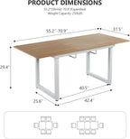 Extendable Dining Table for 4-8 Person, Extendable from 55" to 71", Modern Rectangle Dining Table with MDF Tabletop and Metal Frame, Expanding Kitchen Table for Home, Office (Natural Wood+White)