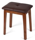 Solid Wood Vanity Stool with Cushion, 11" D x 15" W x 18" H - Small Wooden Ottoman Bench Chair Padded Seat for Bedroom/Living Room/Office/Makeup Vanity/Closet/Desk - Brown