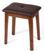 Solid Wood Vanity Stool with Cushion, 11" D x 15" W x 18" H - Small Wooden Ottoman Bench Chair Padded Seat for Bedroom/Living Room/Office/Makeup Vanity/Closet/Desk - Brown