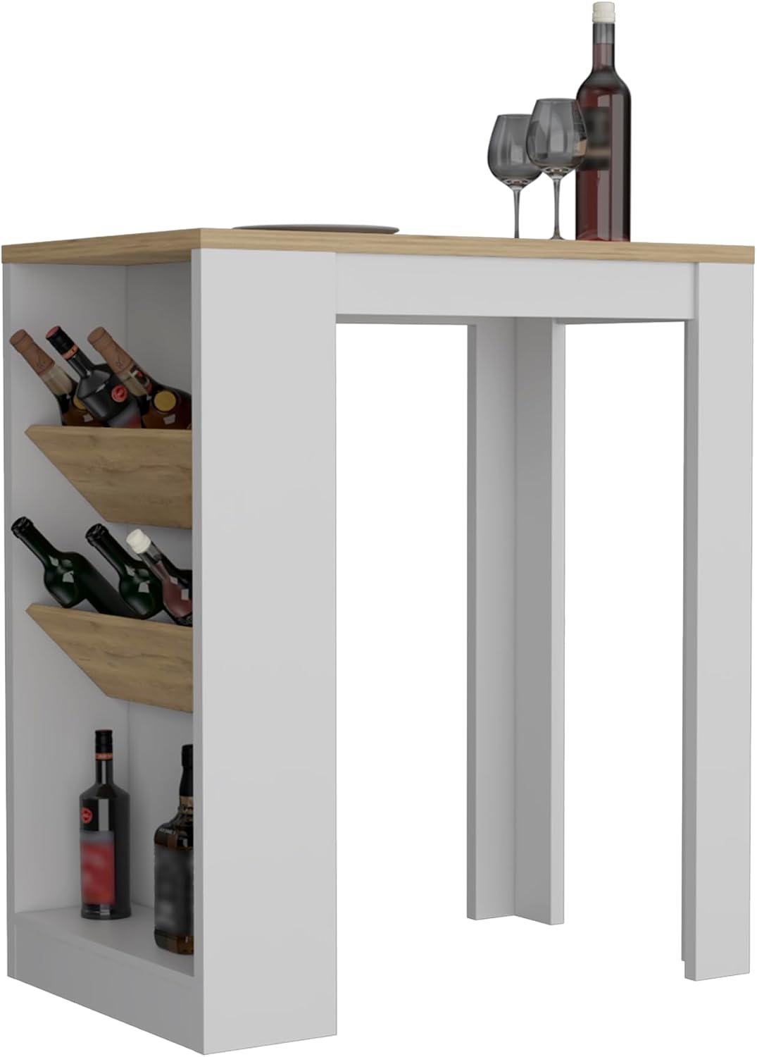Multicolor Kitchen Island with Shelves and Tabletop | Includes two side shelves for bottle display and low shelf for essentials