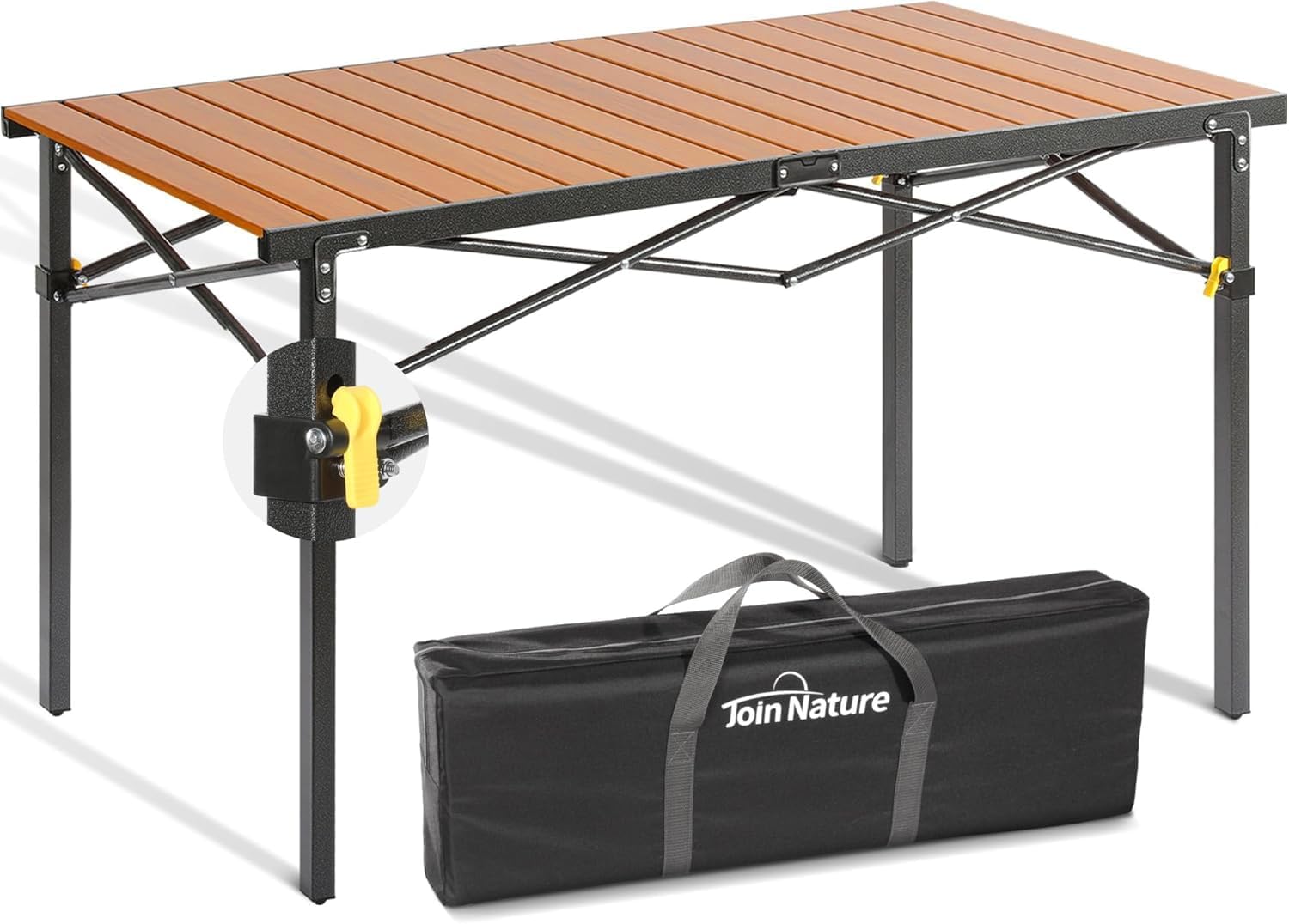 Join Nature 46.4" Large Camping Table for 2-6 People, Heavy Duty Foldable | Camp Table with Aluminum Roll-Up Top & Carry Bag, Supports 220 lbs, Portable Folding Table for BBQ, Tailgating, Backyard
