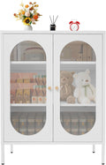 Accent Cabinet with Glass Doors – 3 Tier Storage, Modern Coffee Bar Station Pantry Cupboard Accent Cabinet for Kitchen Living Room Bedroom Bathroom, 31.5"x15.8"x40"(Creamy White)