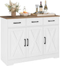 HOSTACK Kitchen Buffet Cabinet with Storage, Sideboard Coffee Bar, White | Farmhouse Kitchen Storage Cabinet with 3 Drawers & Adjustable Shelf, 42.5"W Buffet Table for Dining Living Room