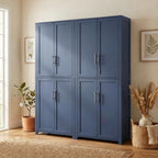 Furnifact Blue Pantry Cabinets Two-Piece Storage Set with Anti-Tip Mechanism and Floor Clearance, Durable Construction, Ideal for Organized Kitchen Storage