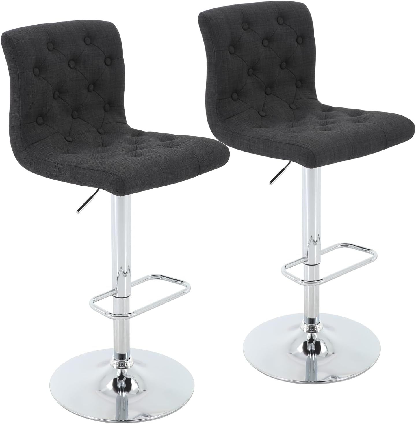 Brage Living Tufted Fabric Bar Stools Set of 2 with Back, Charcoal Black | Seat Height Adjusts 24.75"-33", Swivel Counter Height Barstools, Upholstered Airlift Bar Chairs for Kitchen Dining Cafe