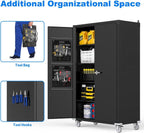Yeeoy 72" Wide & Deep Metal Garage Storage Cabinet with Wheels, Black | Rolling Tool Cabinet, Locker Storage Cabinet, File Cabinets, Garage Closet, Locking Doors & Adjustable Shelves