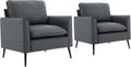 YISHENG Mid-Century Modern Living Room Accent Chairs Set of 2 - Oversized Faux Leather Armchairs with Removable Cushions & Metal Legs, Comfortable Sofas for Office/Lounge/Bedroom/Reception,Gray